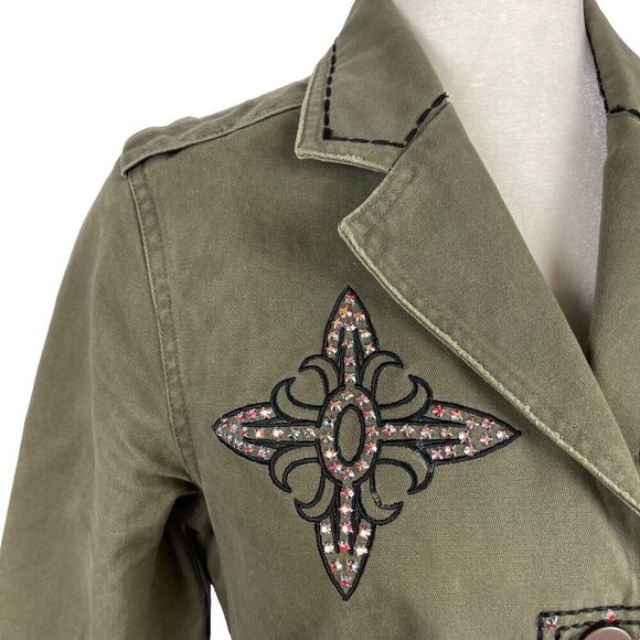 Jaded By Knight Womens Medium Olive Green Egal Leather Military Jacket Studded - Picture 6 of 16